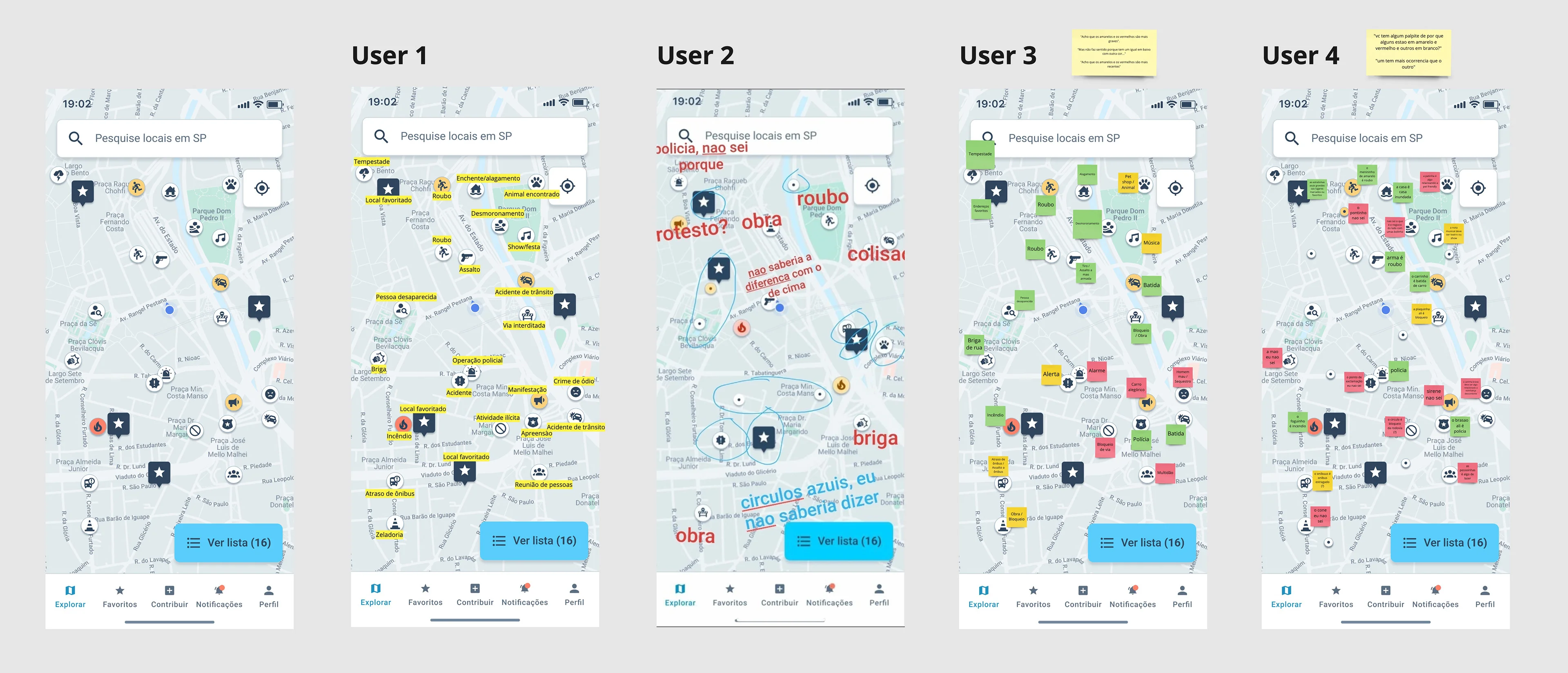 Map with new icons used to test with users