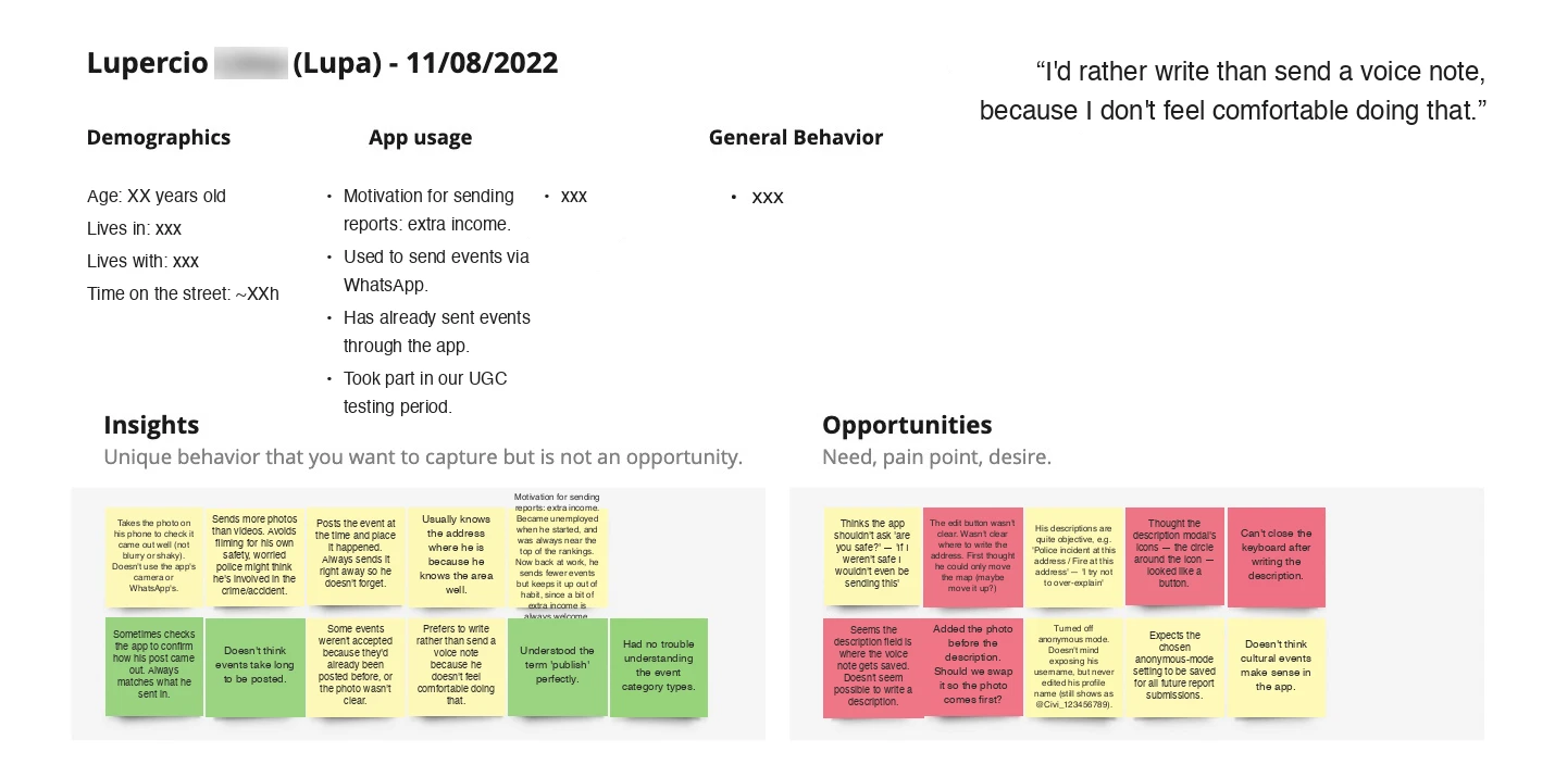 Notes of the interviews with the users (auto translated to English)