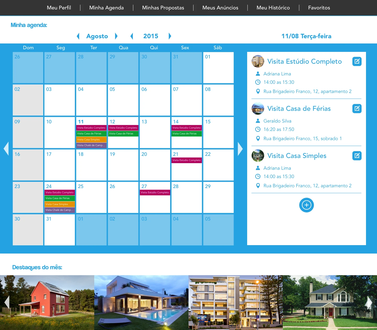 Enkontra.com owner panel — calendar of scheduled visits