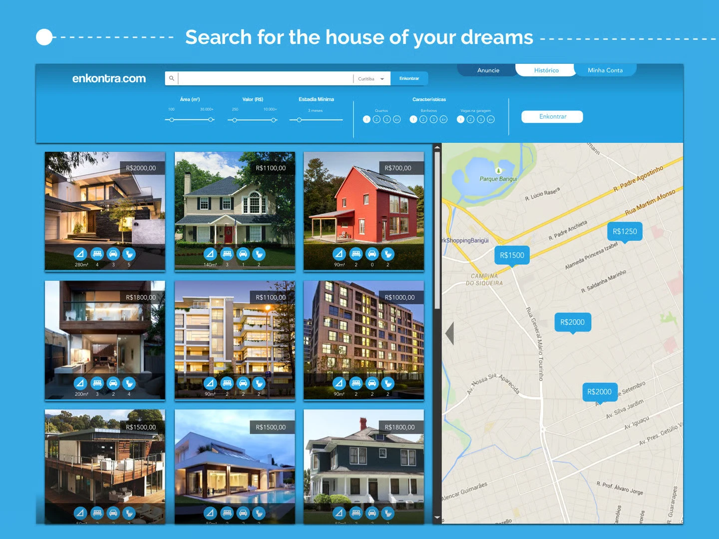 Enkontra.com search results with filters and map
