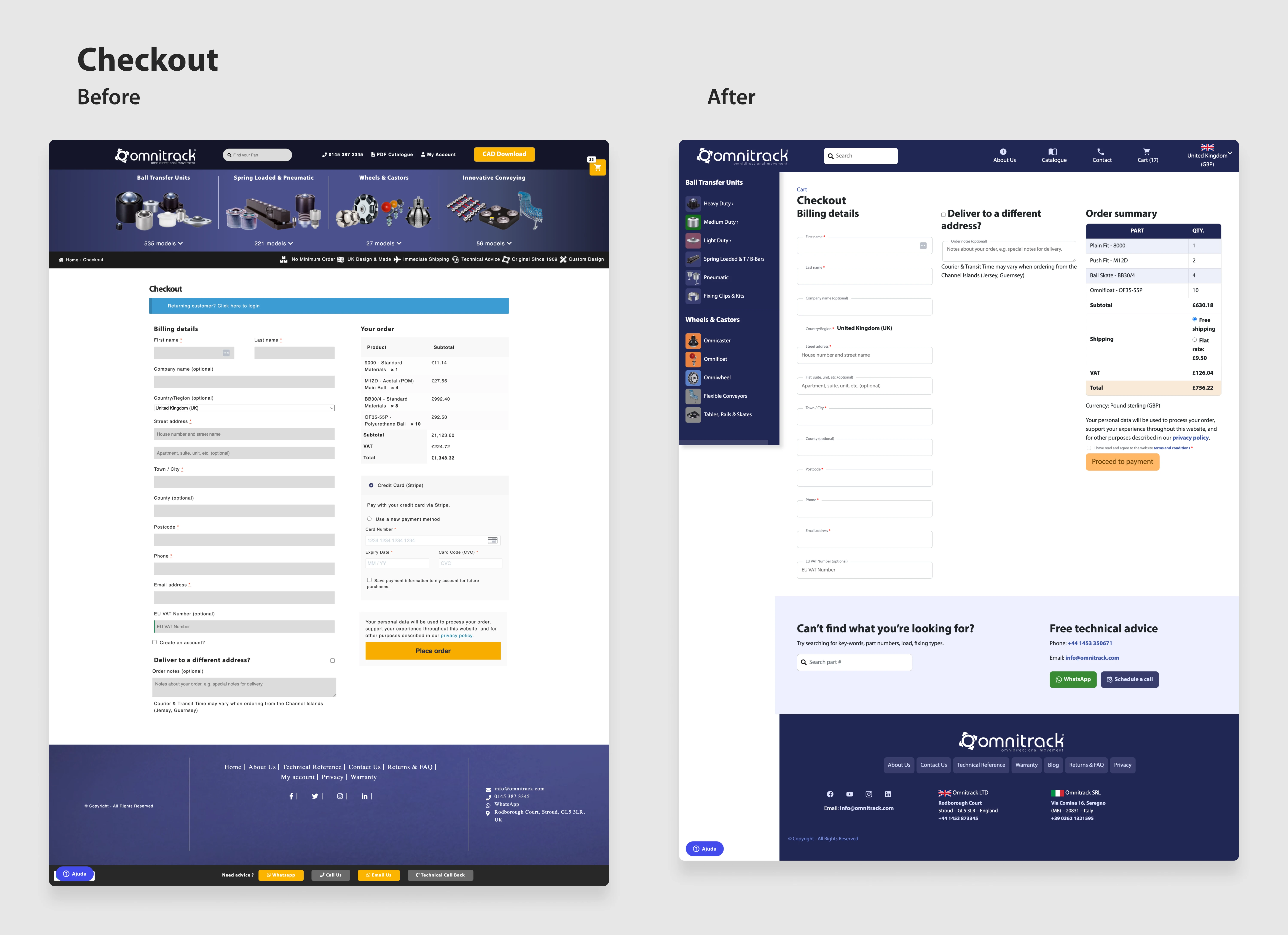 Checkout — Before and after comparison