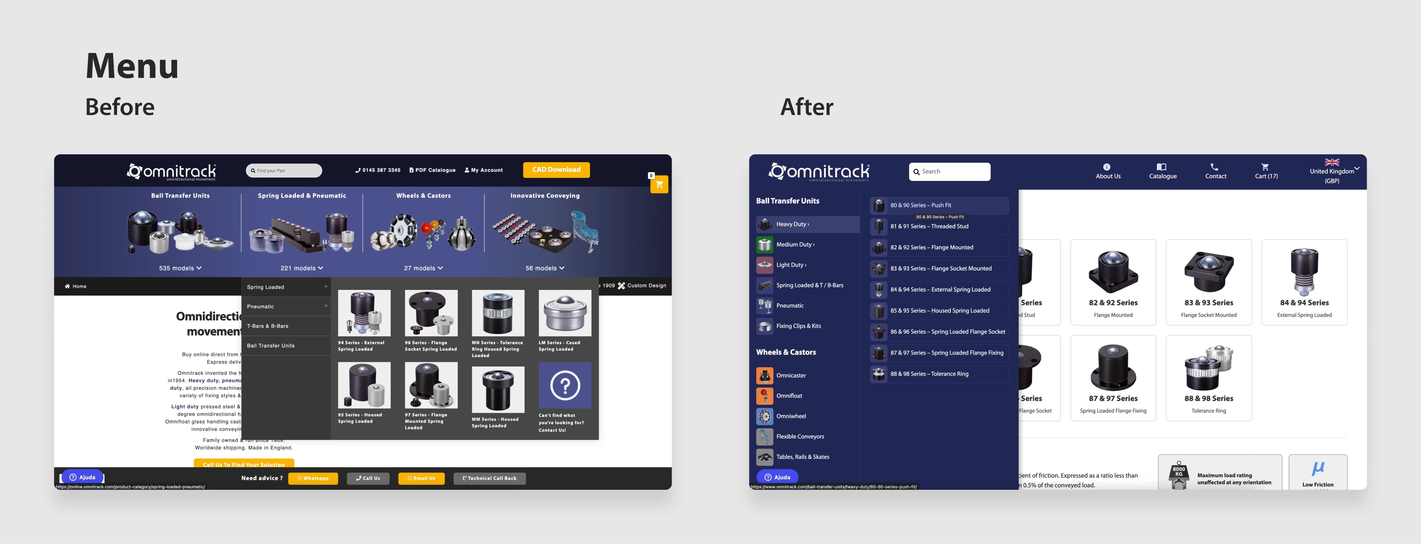 Menu — Before and after comparison