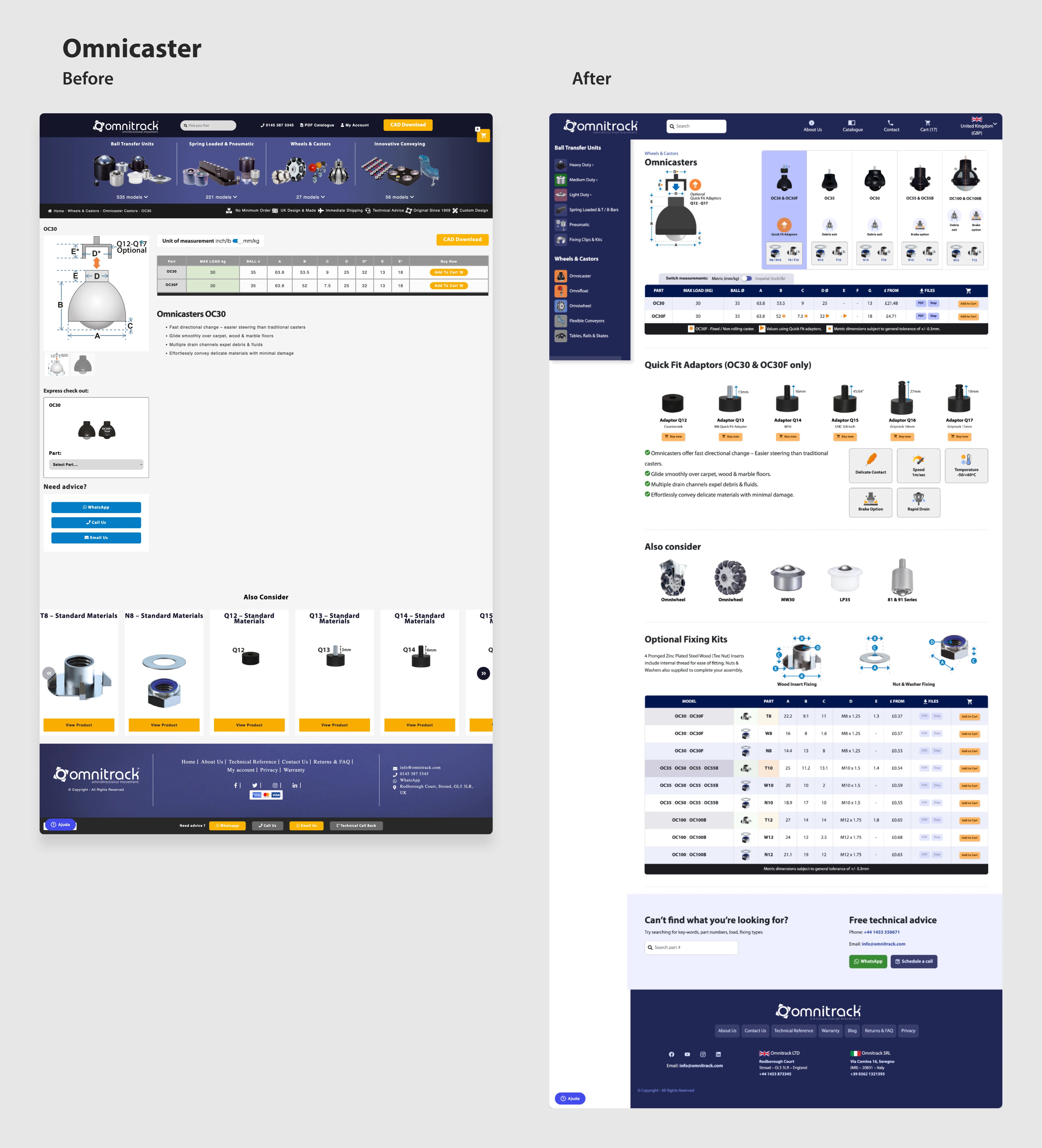Omnicaster page — Before and after comparison