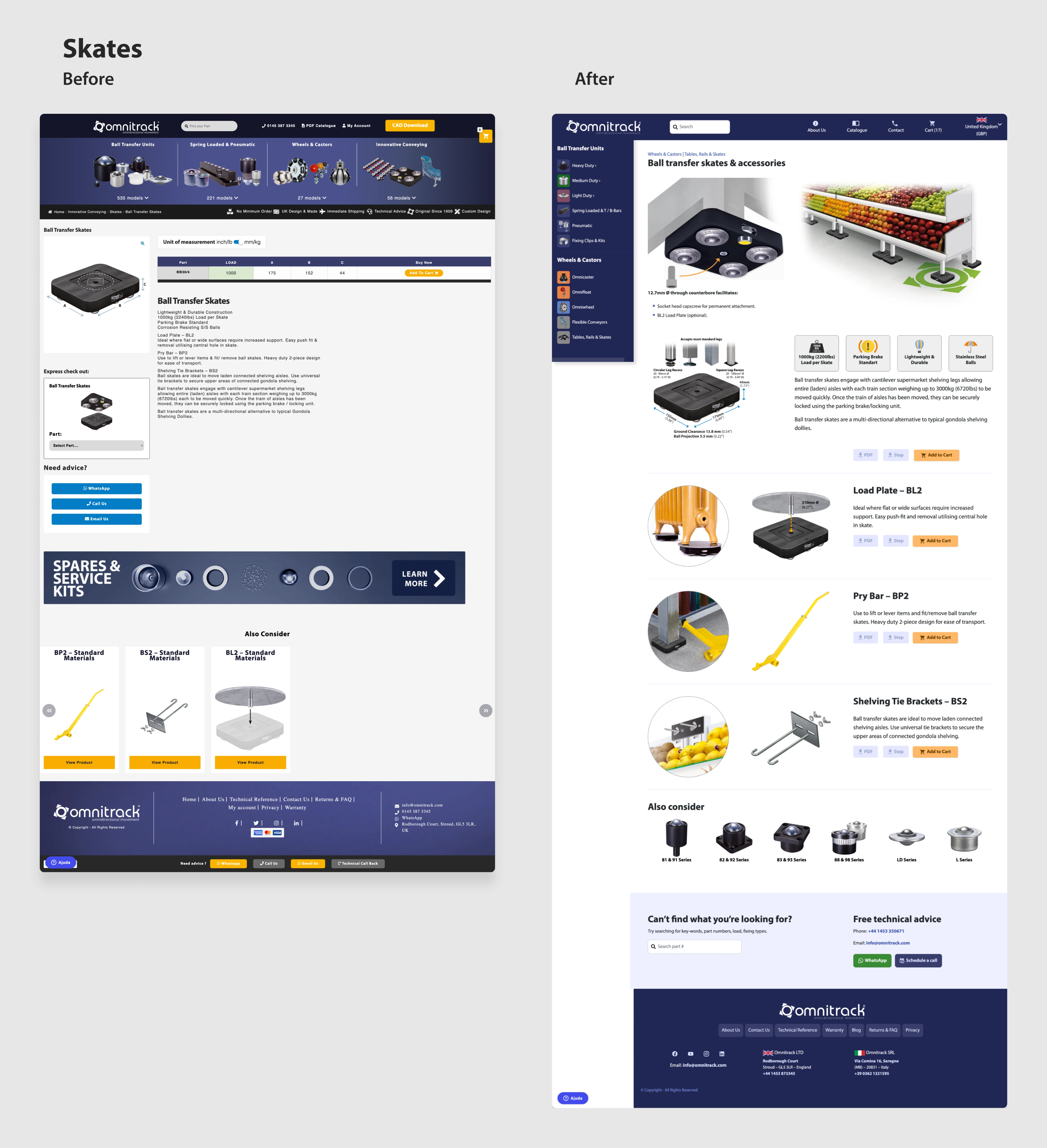 Skates page — Before and after comparison