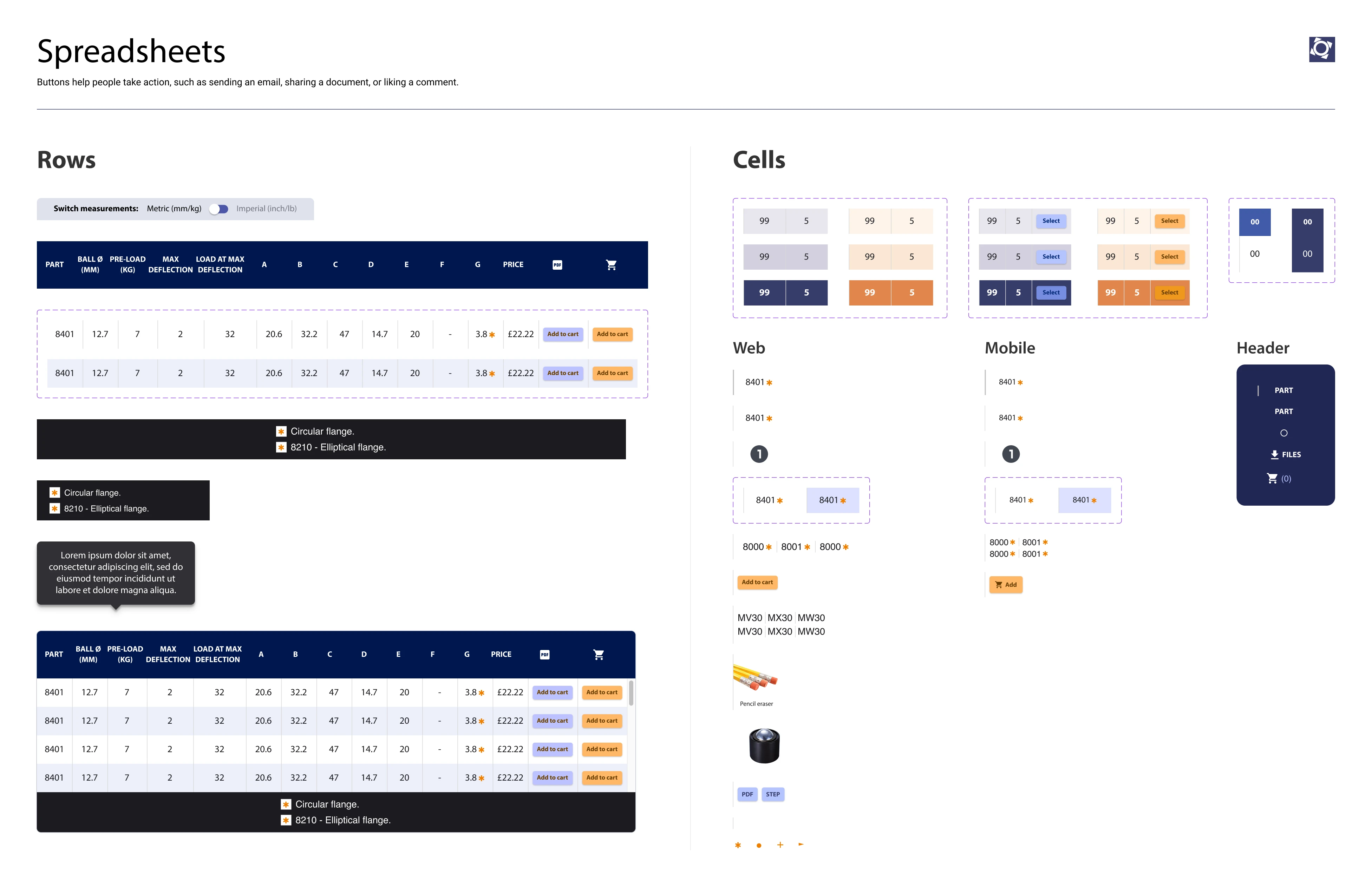 Omnitrack design system — Spreadsheets