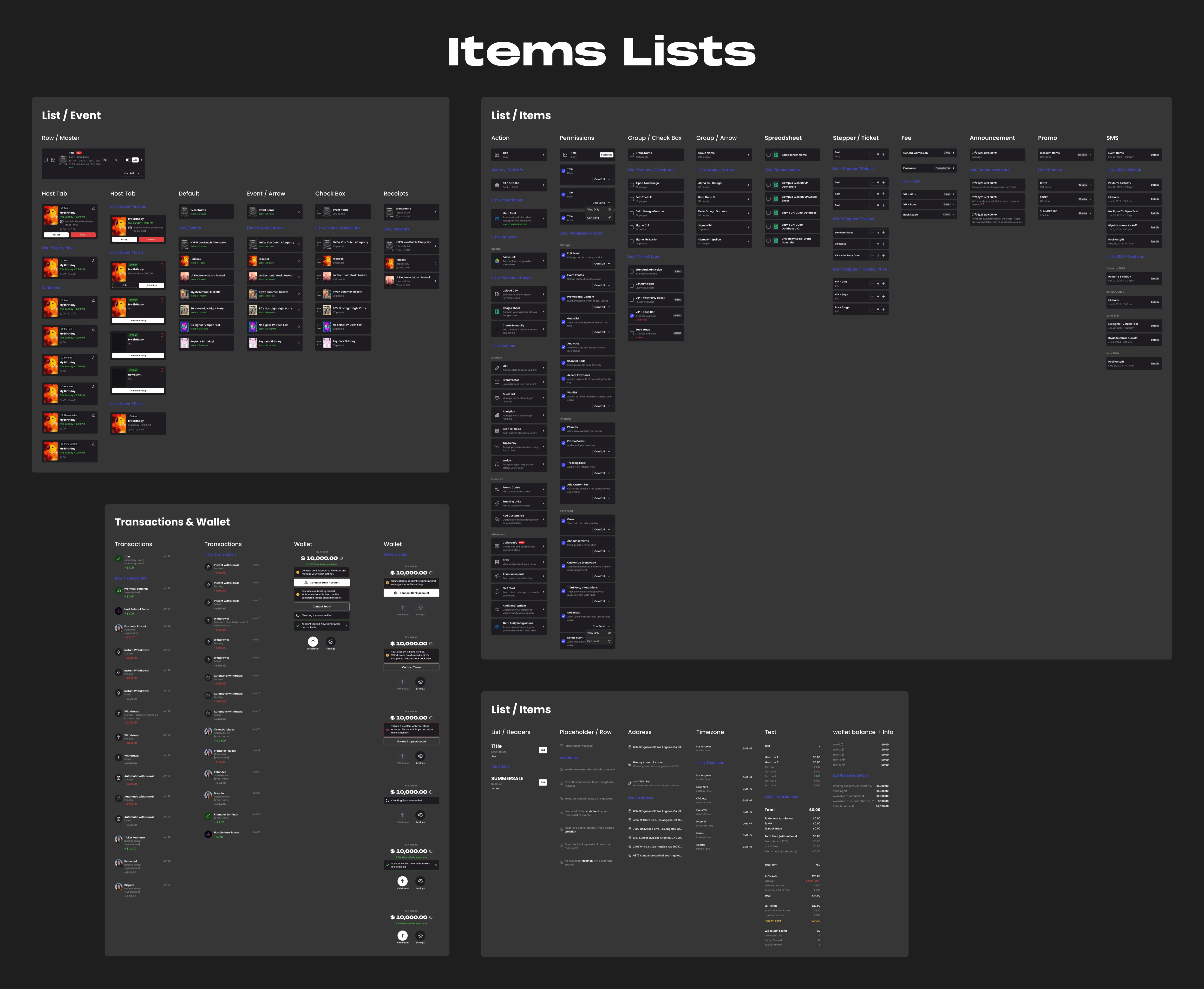 Plots design system — Items lists