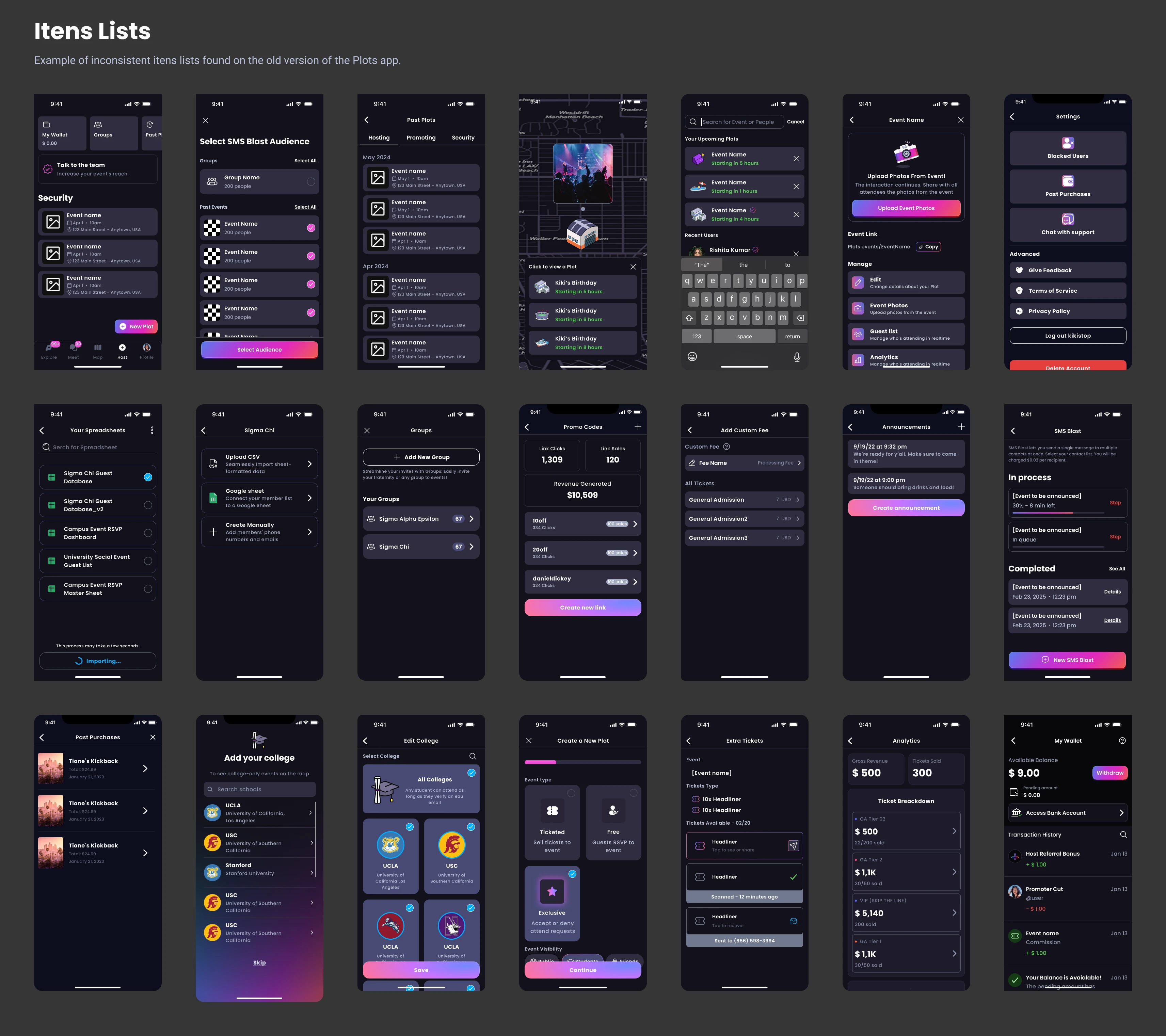 Inconsistent items lists found on the old version of the Plots app