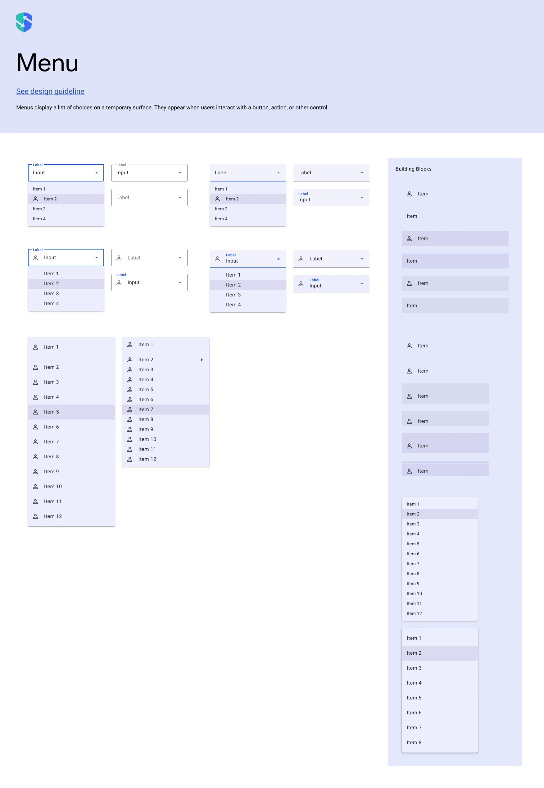 SupplyCyber design system — Menu