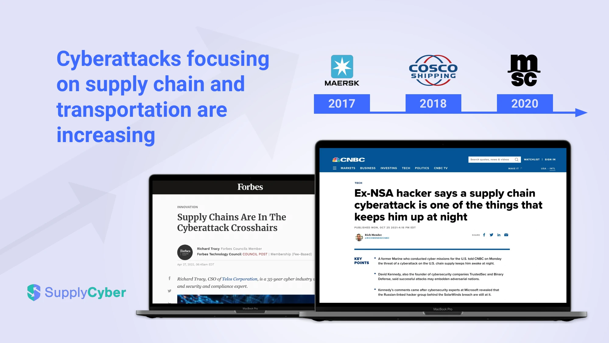 SupplyCyber pitch deck — Cyberattacks focusing on supply chain and transportation are increasing