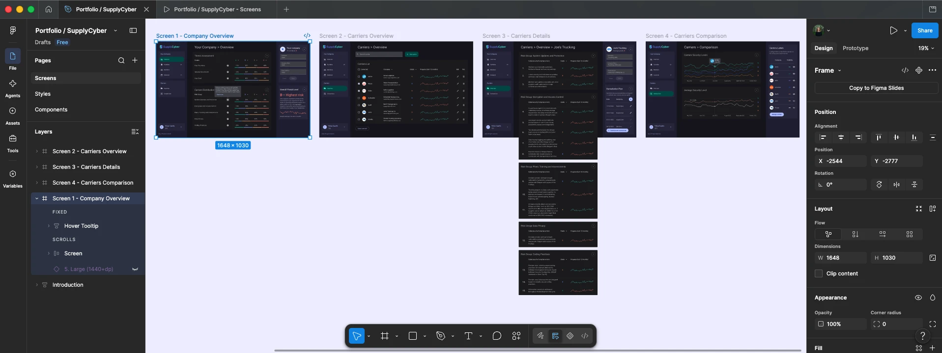 SupplyCyber screens created on Figma